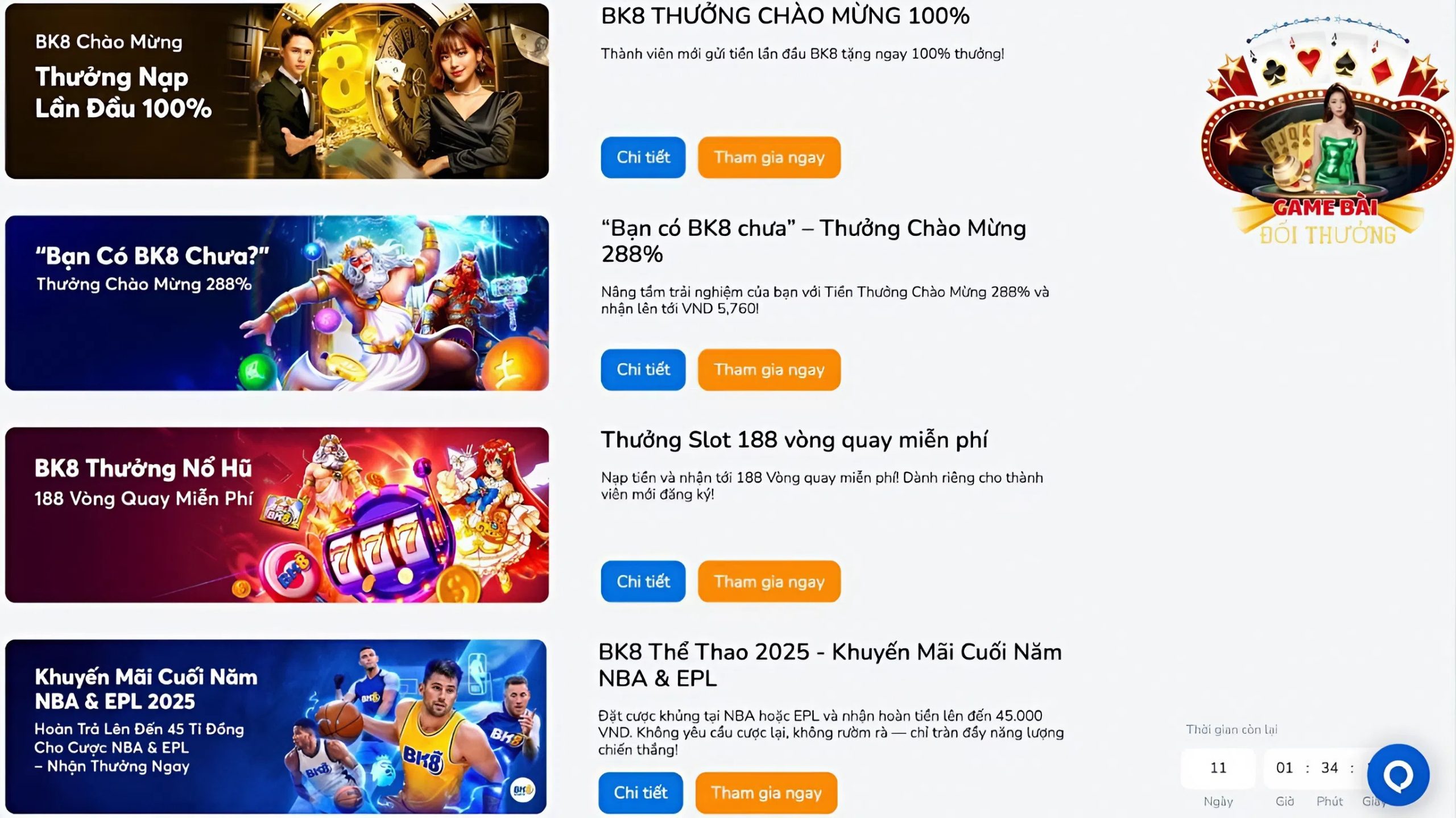 Điểm danh các chương trình khuyến mãi BK8